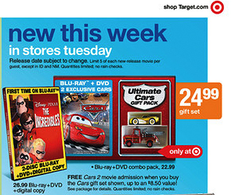  diecast CARS it also entitles you to a free CARS 2 movie ticket