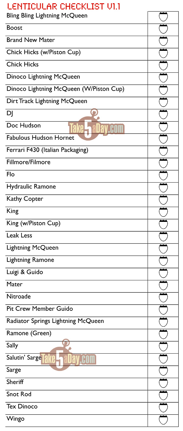 disney pixar cars checklist