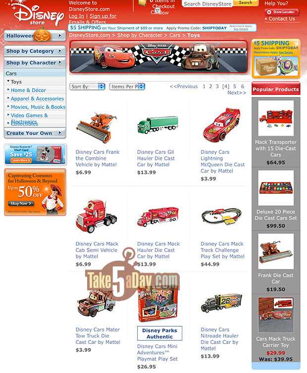 Disney cars website sales
