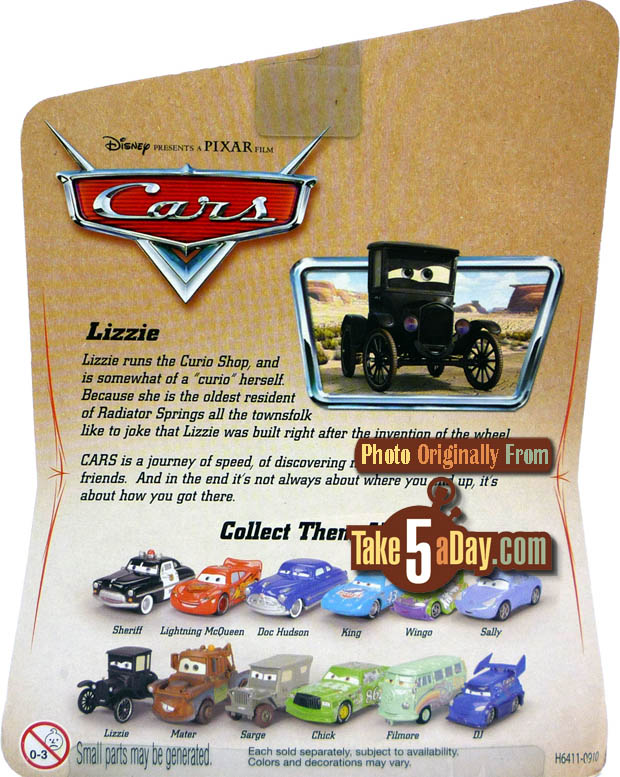 Disney Pixar CARS Supercharged Lizzie 23 Back Card Ford Logo Bottom