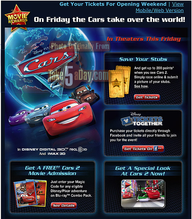 Take Five a Day Blog Archive Disney Pixar CARS 2 Going to See CARS 2