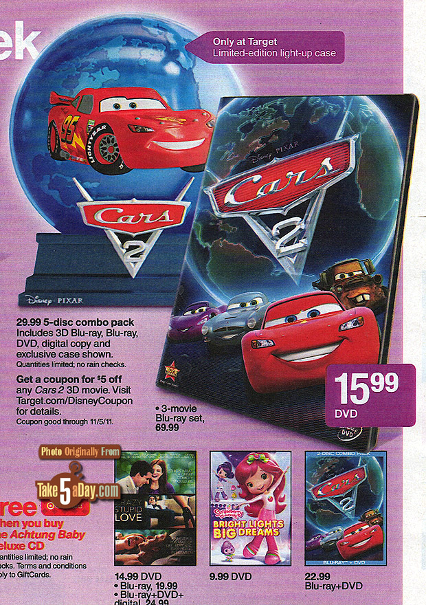 Take Five A Day Blog Archive Disney Pixar Cars 2 Dvd Blu Ray Coupons Rebates Offers