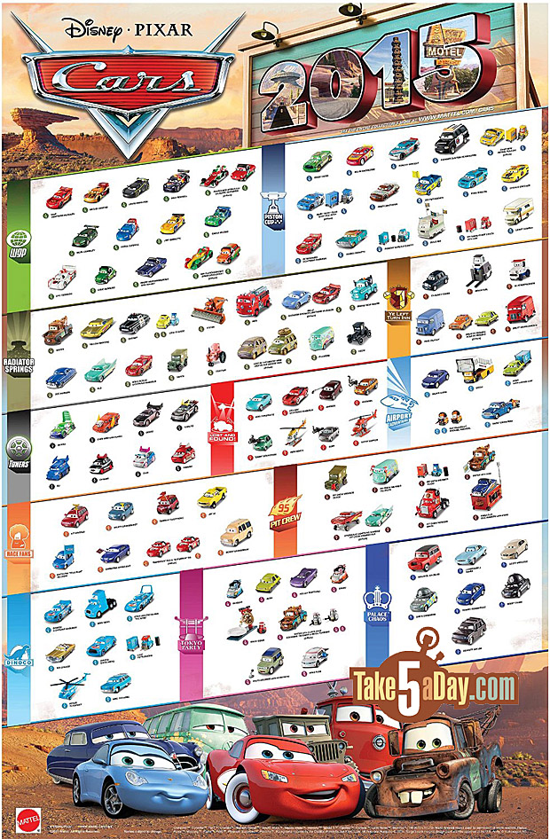 Take Five A Day Blog Archive Mattel Disney Pixar Cars Cars 15 Poster New Diecasts Coming Higher Res Names Update