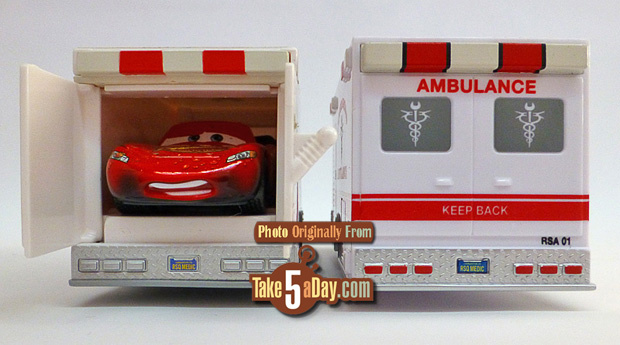 Rescue-Squad-Ambulance-plastic-&-diecast-rear-doors-open-burnt-Lightning