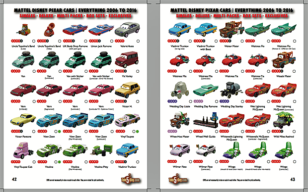 disney cars diecast checklist