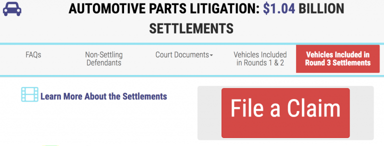 Auto Parts Class Action Settlement Update